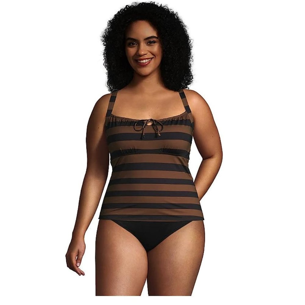 NWT Lands' End Women Underwire Tankini Swim Top Size 26W Black Brown $120 JK454